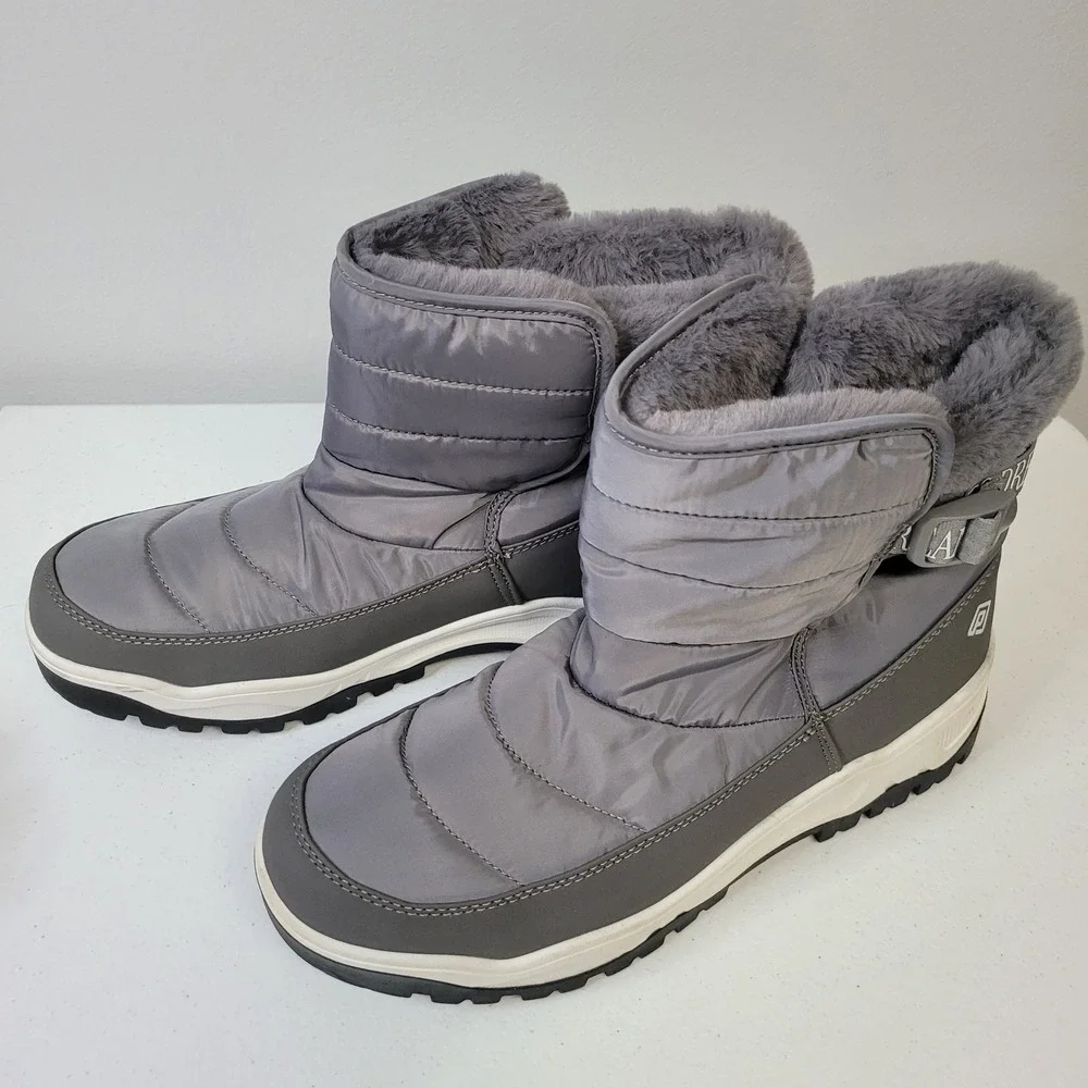 Dream‎ Pairs Womens Gray Faux Fur Lined Quilted Winter Snow Boots Size 10